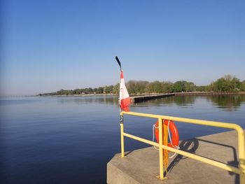 Scenic view of lake against clear blue sky