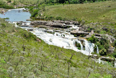 High angle view of river flowing through land