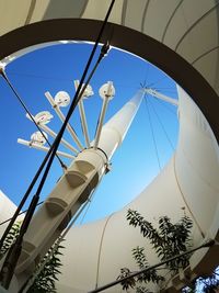 Low angle view of built structure against clear blue sky
