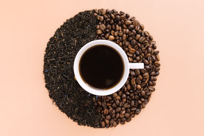 Directly above shot of coffee cup on table