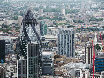 High angle view of city buildings