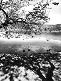 Scenic view of lake against sky during winter
