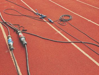 High angle view of cables on running track