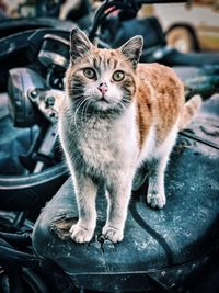 Portrait of cat sitting on vehicle seat