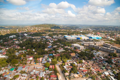 High angle view of townscape against sky