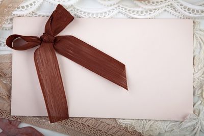 High angle view of umbrellas tied on table