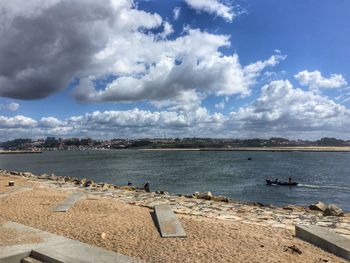 Scenic view of sea against cloudy sky