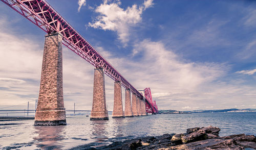 Low angle view of forth bridge against sky