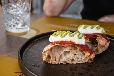 Close-up of dessert in plate on table