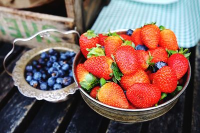 Close-up of strawberries in bowl on table