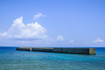 Scenic view of sea against blue sky