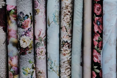 Full frame shot of textiles for sale in store