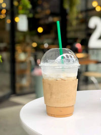 Close-up of coffee served on table