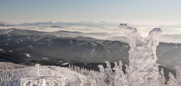 Scenic view of snowcapped mountains against sky