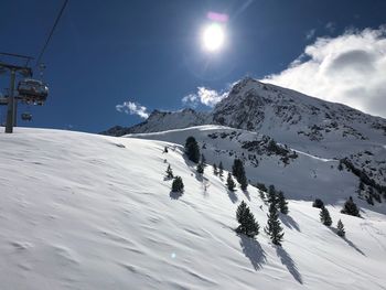 Scenic view of snow covered mountains against sky