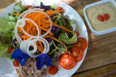 High angle view of meal served in plate