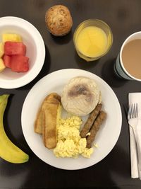 Directly above shot of breakfast served on table