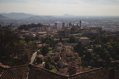 Aerial view of city at night