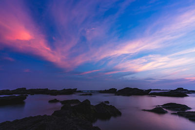 Scenic view of sea against sky at sunset