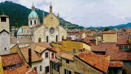 Panoramic view of old town against buildings in city