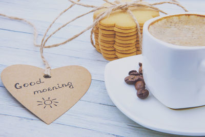 Close-up of coffee served on table