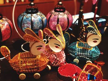 Close-up of decorations for sale in store