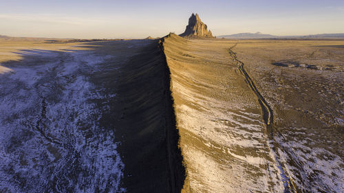 Scenic view of land during sunset