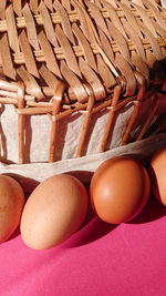 High angle view of wicker basket on table