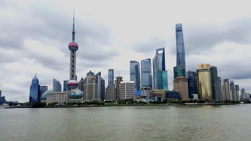 City skyline with river in background