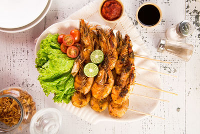 High angle view of fresh vegetables on plate