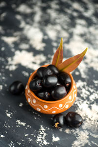 High angle view of fruits on table