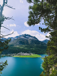 Scenic view of lake against cloudy sky