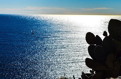 Scenic view of sea against sky at sunset