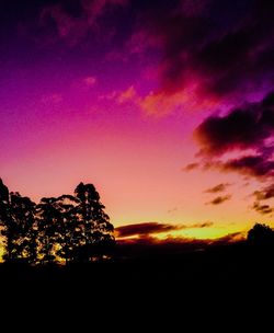 Silhouette of trees against cloudy sky