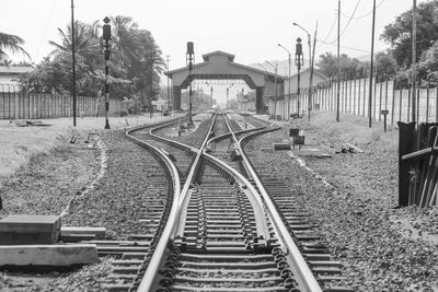 View of railroad tracks against clear sky