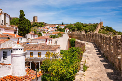 The walkable fortress wall of the historic old town in Óbidos, portugal