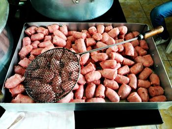 High angle view of vegetables on barbecue grill