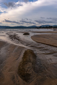 Scenic view of beach against sky during sunset