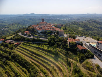 High angle view of townscape against sky