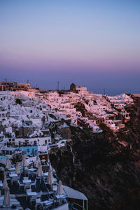 High angle view of townscape against sky at sunset