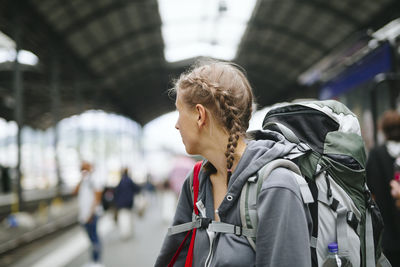 Woman on train station