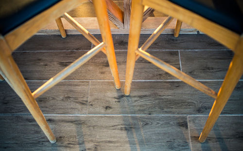 High angle view of chair on table