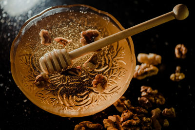 High angle view of ice cream in bowl on table