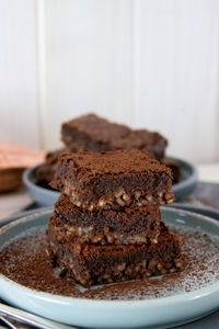 Close-up of chocolate cake in plate