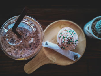 High angle view of coffee on table