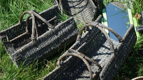 High angle view of ropes on field