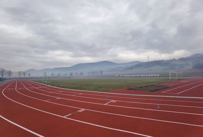 Scenic view of athletic track and field stadium