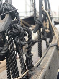 Close-up of rope tied on boat