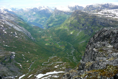 High angle view of rocks in mountains