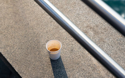 High angle view of coffee on table